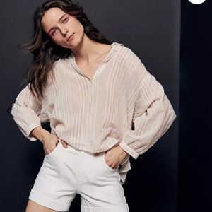 Madewell Striped Cotton Gauze Drop-Shoulder Popover Top shirt blouse